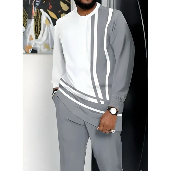 Men's Outfit 2 Piece Set LONG Sleeve Pull Over Shirt & Pants Suit 6XL BIG (60) - Picture 1 of 7